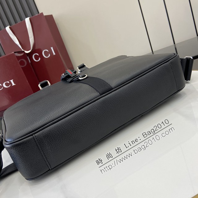 Gucci專櫃古馳最新款原廠皮飾織帶中號公事包男士手提包 jh2423型號：816757